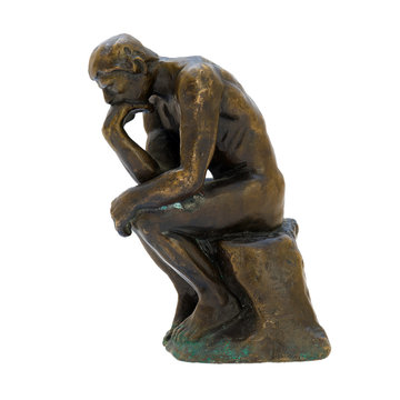 Antique bronze figurine of the naked thinker man.