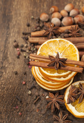 Dried orange, cinnamon sticks and star anise