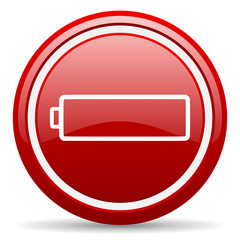 battery red glossy icon on white background