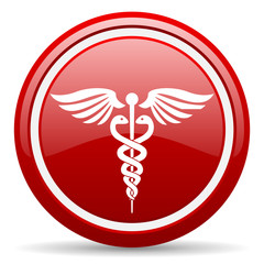 caduceus red glossy icon on white background