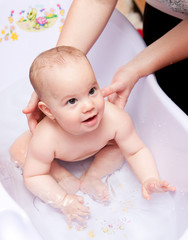 Baby having bath