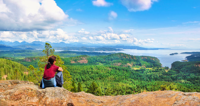 Woman enjoying the view on Vancouver Island, BC, Canada