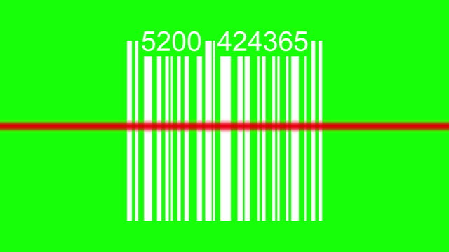 Barcode with red laser in positive, negative and green screen.