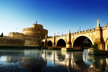 Saint Angel Fortress  and Tiber river in Rome, Italy