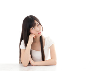 Fototapeta premium attractive asian woman relaxing on white background