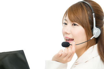 Beautiful asian business operator isolated on white background