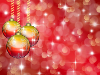 Christmas red background with stars and balls