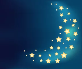 Fototapete Hintergrund mit einem Mond aus glänzenden Cartoon-Sternen © Olga Prozorova