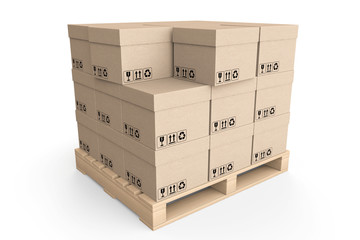 Logistics concept. Cardboard boxes on wooden palette