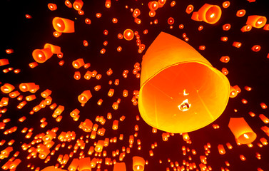 Balloons in yi peng festival at chiangmai,Thailand.