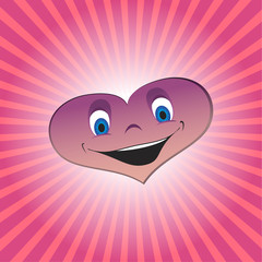 Cartoon heart boy character in red rays