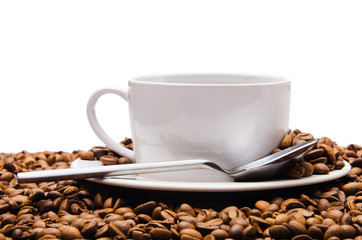 Cup of coffee and beans