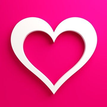 3d white heart frame on pink background