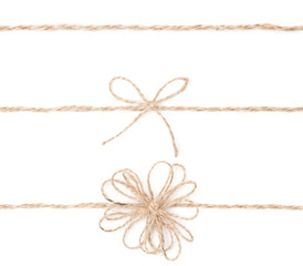 Rope bow. Jute wrapping collection for present. Close up.