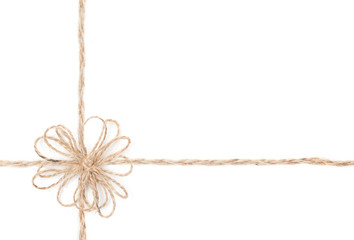 Rope bow. Jute wrapping  for present. Close up.