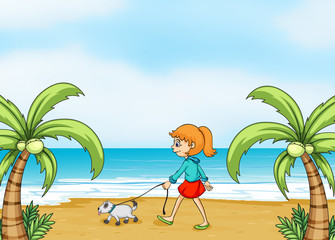 Ein Mädchen mit einem Hund spazieren