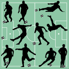 Illustration of silhouettes soccer players in action
