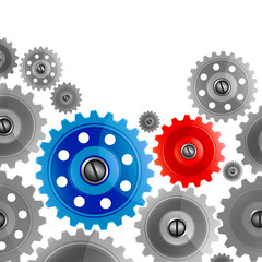 Group gears on white background.