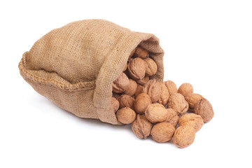 Walnuts in burlap bag