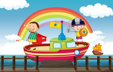 Photo sur Plexiglas Super héros Enfants jouant dans le bateau