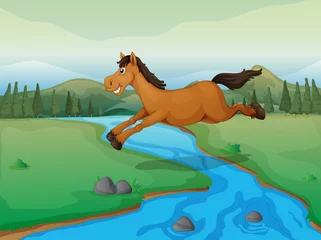 Wandcirkels plexiglas Paard dat de rivier oversteekt © GraphicsRF