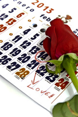 Valentine calendar with a rose.