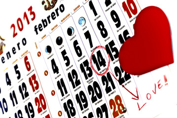 Valentine calendar with heart.