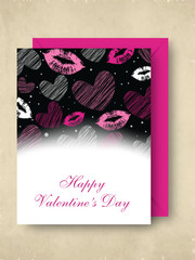 Happy Valentine's Day greeting card with pink envelope. EPS 10.
