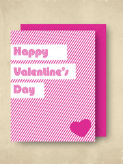 Happy Valentines Day greeting card in pink color with pink envel