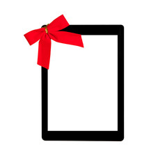 tablet touch computer gadget with isolated screen and a red bow