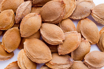 a heap of apricot pits with copy space - isolated