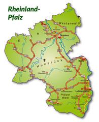 Landkarte von Rheinland-Pfalz mit Autobahnnetz
