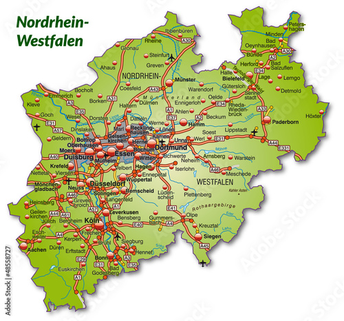 "Landkarte von Nordrhein-Westfalen mit Autobahnnetz" Stockfotos und
