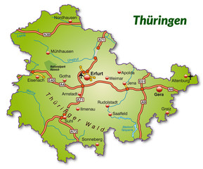 Landkarte von Thüringen mit Autobahnnetz
