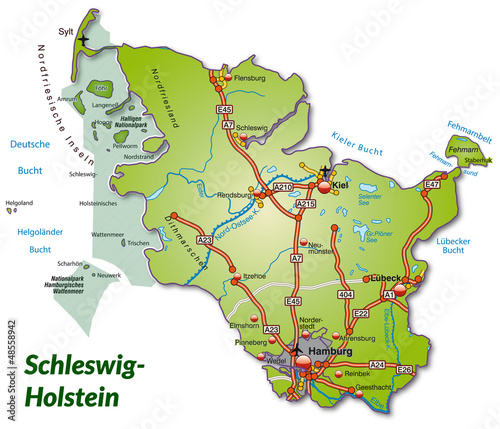 "Landkarte von Schleswig-Holstein mit Autobahnnetz" Stockfotos und