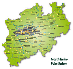 Landkarte von Nordrhein-Westfalen als Inselkarte