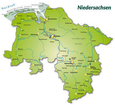 Landkarte von Niedersachsen als Inselkarte