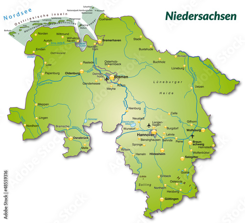 "Landkarte von Niedersachsen als Inselkarte" Stockfotos und lizenzfreie
