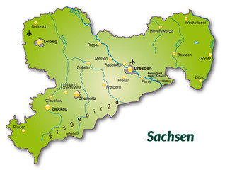 Landkarte von Sachsen als Inselkarte