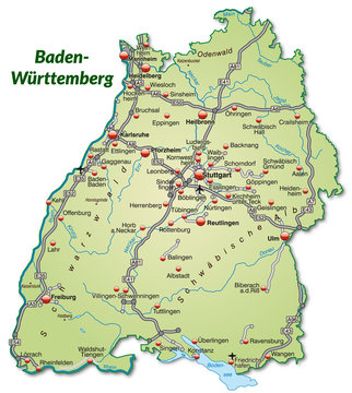Landkarte von Baden-Württemberg mit Verkehrsnetz
