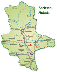Landkarte von Sachsen-Anhalt mit Verkehrsnetz