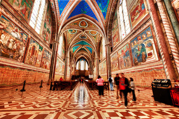 Assisi Dome Saint Francis Church interior view - obrazy, fototapety, plakaty