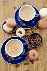 Hot espresso with french macarons
