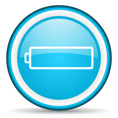 battery blue glossy icon on white background