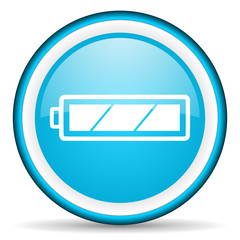 battery blue glossy icon on white background