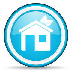 home blue glossy icon on white background