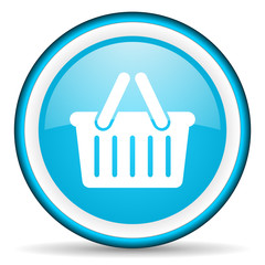 shopping cart blue glossy icon on white background