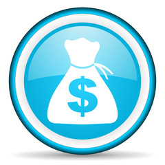 money blue glossy icon on white background