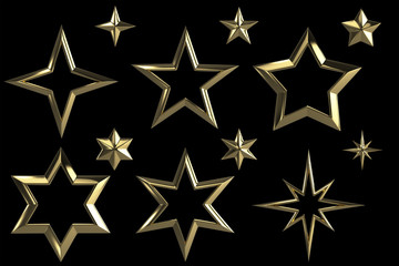 Golden stars collection isolated with clipping path