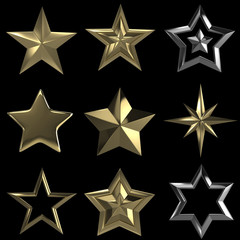 Golden stars collection isolated with clipping path